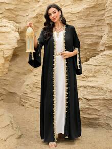 SHEIN Najma Women's Elegant Maxi Cardigan, Modest Robe, Abaya - Black - View 1