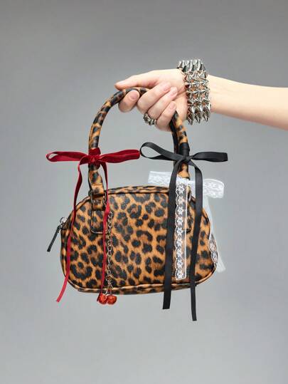 Damen Mini Handtasche im niedlichen Ballettenstil mit Kirsch-Perlen-Schleife-Dekor