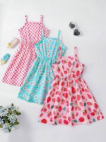SHEIN Set de 3 piezas para niñas jóvenes con vestido tipo camiseta cómodo estampado con unicornio y helado, adecuado para fiesta de niños, vacaciones, verano, regalo para la mejor amiga