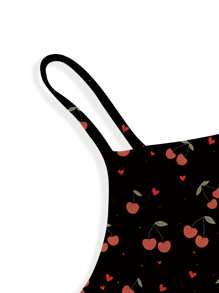 Luiza Werlang Women's Slim Fit Cherry Pattern Camisole Top, Suitable For Vacation In Summer - Red and Black - View 4