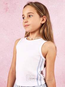 SUMWON Conjunto de top y pantalones cortos de verano deportivo para niñas, conjunto de dos piezas para entrenamiento y hacer deporte, con estampado numérico, ropa básica moderna esencial para actividades y ocio.