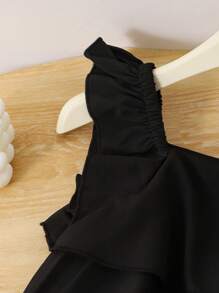 Genkimix Kids 少女荷叶边层叠休闲长裤，适合度假和夏季穿着 - 黑色 - 查看 6