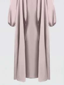 Al Najma Áo khoác ngoài kiểu Ả Rập tay đèn lồng màu trơn cho nữ, Abaya Maxi thường ngày, dùng cho trang phục thường ngày/ở nhà, áo choàng kín đáo - Màu be - Xem 3