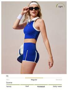 CourtClass Women's Fitness Yoga Shorts With Contrast Color Design, For Running & Workout - Royal Blue - View 5