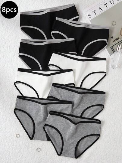 8pcs Teen Girls Colorblock Trim Minimalist Sports Triangle Panties Back To School Fashion