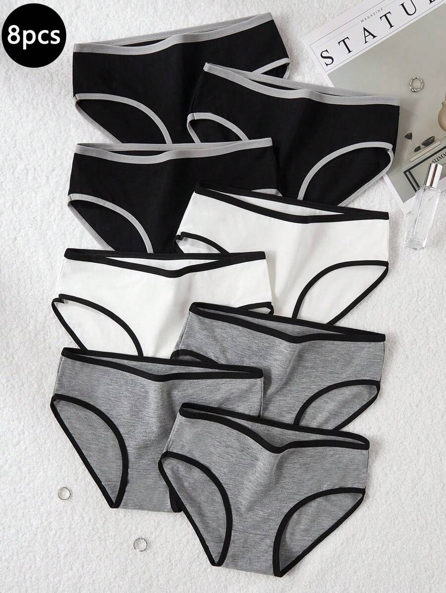 8件装少女拼色装饰简约运动三角内裤 返校季时尚