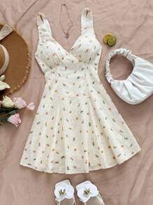 Soleia 女士度假浪漫刺绣网眼面料细肩带露背蝴蝶结腰部 A 字迷你连衣裙，适合派对、约会、下午茶、海滩、夏季服装