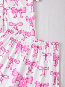 Pijamas adorables y dulces con estampado de lazo para niñas