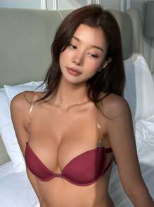 DAZY Front Opening Underwire Slightly Gathered Backless Transparent Strap Ladies Bra Lingerie For Women - Red Violet - View 4