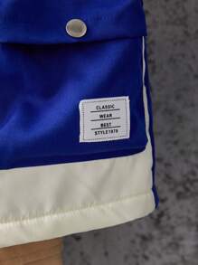 Young Boy 1pc Colorblock Letter Patched Detail Flap Pocket Hooded Coat - Multicolor - View 6