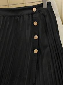 Franclia High Waist Slimming Solid Color A-Line Pleated Work & Casual Skirt Fall Cloth For Women - Black - View 4