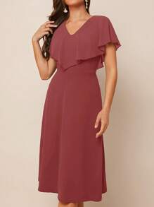 SHEIN Clasi Ladies' Mid-Length Green Dress With Ruffle Hemline - Dusty Pink - View 5