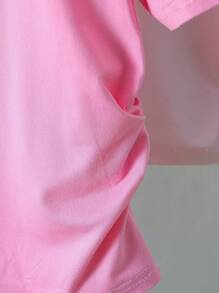 3 pièces T-shirt à manches courtes plissé avec imprimé nœud papillon pour filles en gris, rose et noir