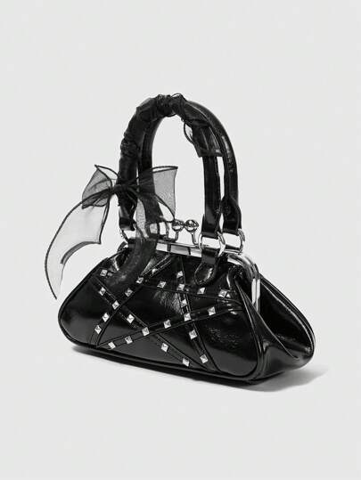 Goth Women Rivet Decorated Fashion Handbag For Daily Use
