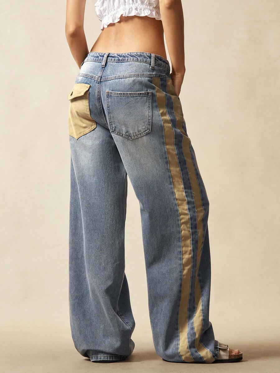 Bohemela Women's Low-Rise Straight Leg Woven Denim Jeans, Back To School, Vintage - Light Wash - View 1