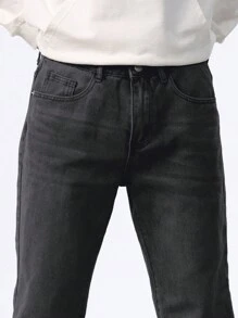 Manfinity Homme 男士口袋直筒宽松休闲百搭牛仔裤 - 黑色 - 查看 8