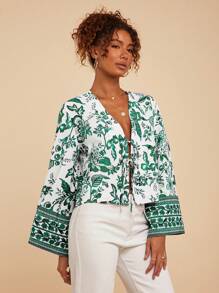 Travachic 女士度假风格印花梭织宽松衬衫、夏季、沙滩装、复活节、春假、度假女士、音乐会、波西米亚风、波西米亚、音乐节、热带度假、7 月 4 日、假日