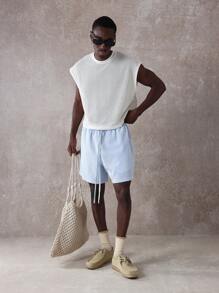 SUMWON Pantalones cortos con cordón estilo verano California azul rayas, livianos y transpirables, para resort, vacaciones, playa y tiempo libre, de ajuste relajado y cómodos