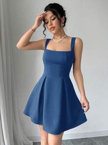 Chiquease Women's Summer Casual Waisted Low-Cut Solid Color Vacation Dress Mini Short Women Outfit - Royal Blue - View 4