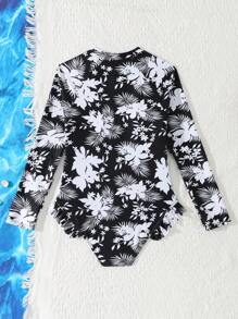 青少年女孩夏季时尚花卉印花连体泳衣 - 彩色 - 查看 2