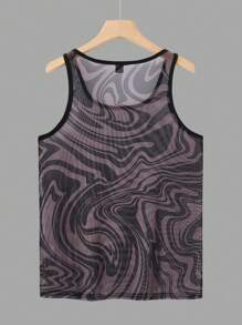 Manfinity Homme Men's Marble Print Slim-Fit Fashionable Tank Top Men Top Tank Men Mesh Top - Black - View 2