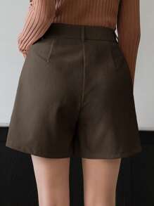 DAZY Pantalones cortos de mujer de cintura alta, rectos, con bolsillos y fruncidos, ropa de otoño