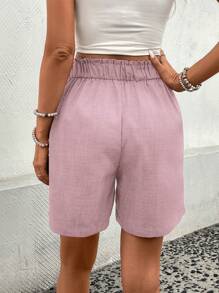 SHEIN LUNE Pantalones cortos casuales y holgados para mujer con diseño de botones lisos y bolsillos