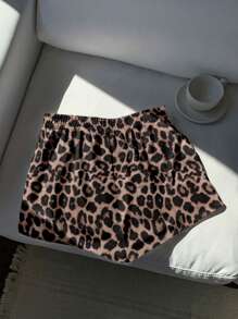 SHEIN EZwear 女士休闲豹纹宽松腰短裤，运动性感风格，适合夏季 - 彩色 - 查看 2