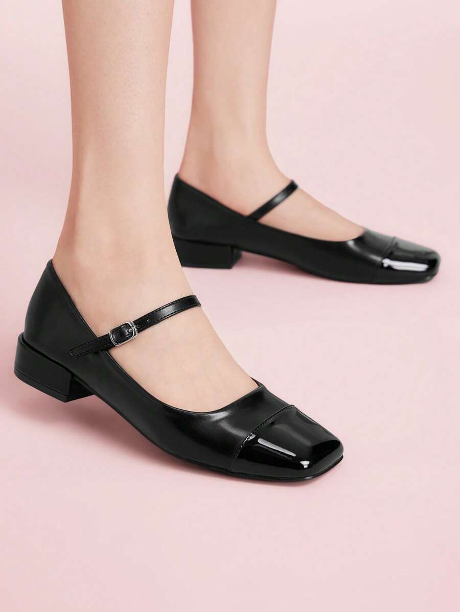 CUCCOO DOLLMOD Giày Mary Jane đen đế thấp, gót chunky thời trang cho mùa Giáng sinh và mùa xuân. - màu đen - Xem 1