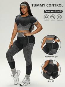 Rhythm Era Plus Size Sports Suit - Short Sleeve T-Shirt And Sweatpants - Dark Grey - View 3
