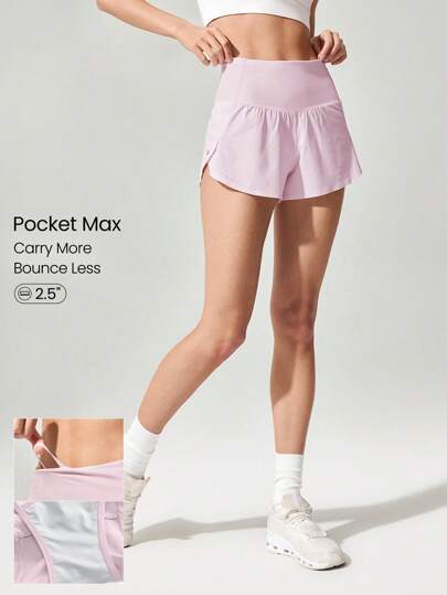 GLOWMODE 2.5'' VitalSwift Pocket Max Quick-Dry Ultralight Kangaroo Multi-Pocket High-Rise Waist Adjustable Drawstring Waist Running Shorts With Built-In Anti-Odor Underwear Workout Running Training