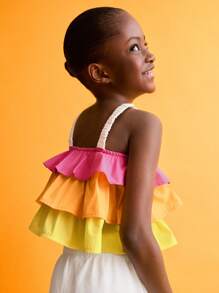 SHEIN Young Girls Colorful Contrast Ruffled Tank Tops & Camis, Summer Casual