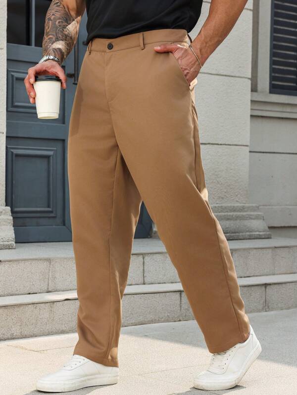 Manfinity Mode Plus Size Men's Solid Color Casual Suit Pants, Suitable For Summer
