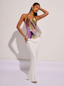 COSMINA 女士时尚扎染印花露背吊带上衣，夏季