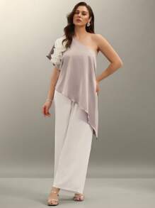 SHEIN Clasi Plus Size Floral Print Off-The-Shoulder Top With Elastic Waist Pants 2 Pieces Set, Elegant Party/Wedding Guest Outfit, Spring/Summer - Multicolor - View 8