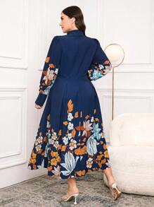 Modelyn Abito lungo elegante con maniche lunghe e stampa floreale per taglie forti per uso quotidiano