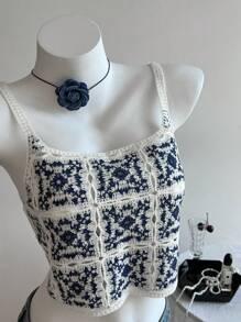 Elamini Sexy Summer Beach Vacation Floral Print Knit Camisole Top