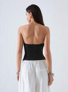 LYSMO Women's Woven Strapless Tie-Design Color Block Top - Spring/Summer - Multicolor - View 2