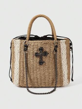 Goth Borsa shopper in stile bohémien intrecciata con grande capacità, perfetta per le vacanze