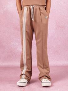 SUMWON Flared Jogger Sport Athletic Pants Wear Streetwear Elastic Waist Side Stripe Casual Workout Dance Athleisure Wide Leg Retro Track Pants Indoor Outdoor Active Wear - Khaki - View 7