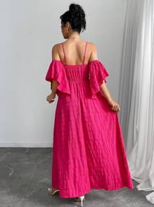 Elenzga Vacation Casual Sleeveless Full Flare Dress For Women - Hot Pink - View 2