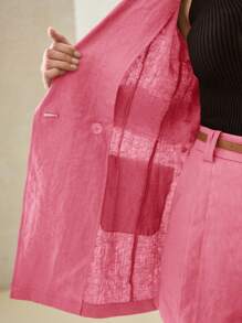 MOTF PREMIUM LINEN BELTED DOUBLE BREASTED JACKET - Hot Pink - View 7