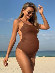 SHEIN 1pc Maternity Elegant Ribbed Backless One-Piece