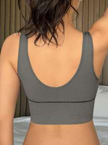 DAZY 1 chiếc áo ngực thể thao nữ thanh lịch, không đường may, màu trơn, có họa tiết in, dành cho nữ. - Xám - Xem 2