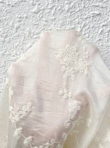 SHEIN LUNE Damen Große Größen Sommer Elegant einfarbiges Bluse mit Blumenstickerei - Aprikosenfarben - Übersicht 8