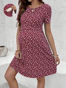 SHEIN Vestido de enfermería informal y floral de vacaciones para mujeres embarazadas