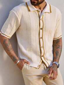 Manfinity Homme Men's Knitted Short Sleeve Top, Fashionable For Summer - Apricot - View 2