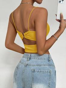 SHEIN PETITE Metal Buckle Bra Top, Fashionable And Suitable For Summer - Yellow - View 2