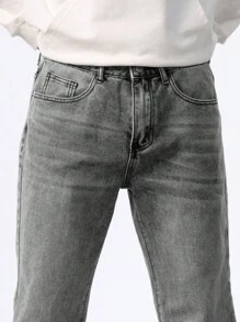 Manfinity Homme 男士纯色口袋休闲百搭牛仔裤 - 淺灰色 - 查看 8