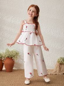 Blossori Bộ áo vest và quần in hoa nhỏ màu đỏ nền màu mơ cho bé gái - Nhiều màu - Xem 7